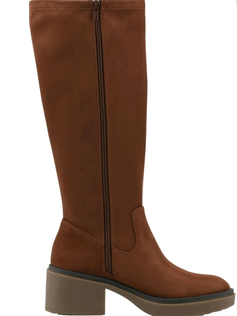 Women's Tall Brown Suede Block Heel Boot